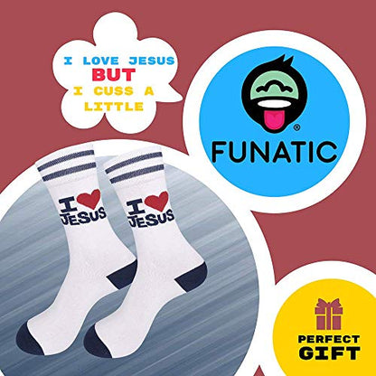 FUNATIC Socks with Funny and Profane Sayings, Sarcastic Gift for Men Women - color: I Love Jesus But Cuss