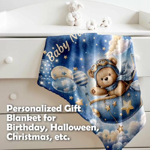 Custom Baby Blanket for Boys, Personalized Baby Blanket with Name for Gift - color: Cute Little Bear - Cowboy