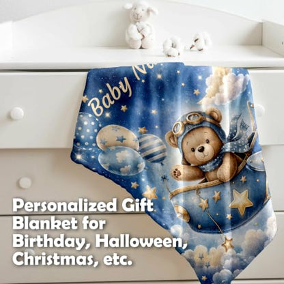 Custom Baby Blanket for Boys, Personalized Baby Blanket with Name for Gift - color: Cute Little Bear - Cowboy