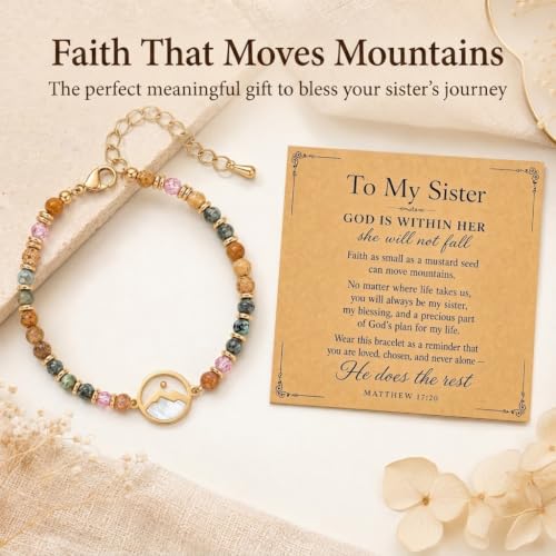 Gold Mustard Seed Bracelet for Teen Girls and Women, Faith Can Move Mountains Christian Jewelry, Inspirational Religious Gift for Her - color: Sister