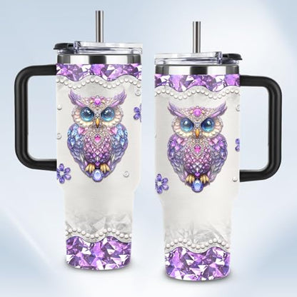 Christian Gifts for Women 40oz Tumbler - Insulated Travel Mug with Handle (Owl, 40 Ounces) - color: Purple