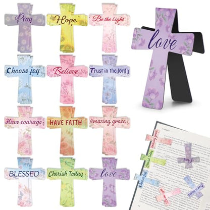 Magnetic Bookmarks, Kaluofan 24PCS Bible Bookmark Christian Bookmarks Cross Bookmark Bulk, Magnetic Cross Page Holders for Bibles, Inspirational Gifts for Teacher Students Book Lovers - size: 1 Set (Cross)