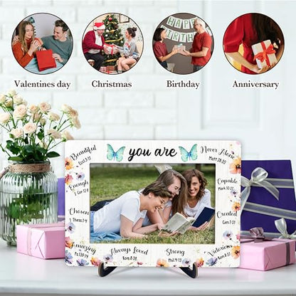 Christian Encouragement Picture Frame, Butterfly Wooden Photo Frame With Stand For Office Home, Inspirational Scripture Gifts For Women, Bible Verses Gifts For Sister Friend Colleague Daughter, A16 - color: You Are Beautiful