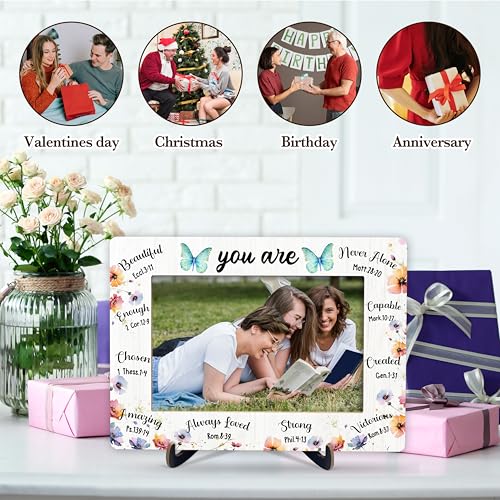 Christian Encouragement Picture Frame, Butterfly Wooden Photo Frame With Stand For Office Home, Inspirational Scripture Gifts For Women, Bible Verses Gifts For Sister Friend Colleague Daughter, A16 - color: You Are Beautiful