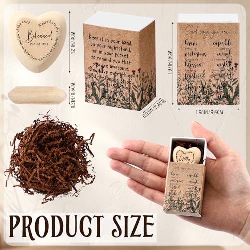 Yalikop 24 Sets Christian Gift Bulk Wooden Scripture Hearts, Wood Color - color: Wood Color