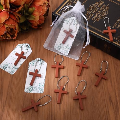 100 Sets Funeral Favors, Wooden Cross Keychain with Thank You Cards & Organza Bags – Memorial Guest Sympathy Gifts, Celebration of Life Keepsakes for Adults - style: Card 2