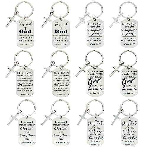kilofly Christian Inspirational Bible Verse Keychain Gift Cross Charm - style: Faith-silver-12