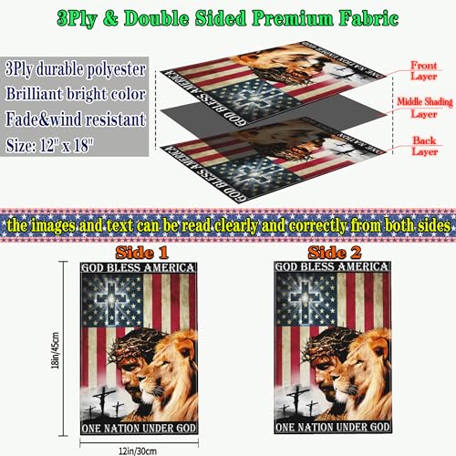 One Nation Under God Patriotic God Bless America Christian American Jesus Garden Flags - 12x18 Double Sided for 4th of July, Memorial Day, Easter Outdoor House Decoration