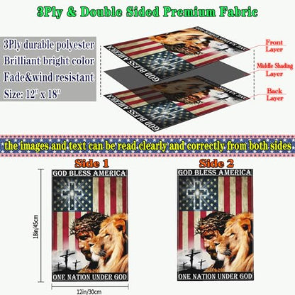 One Nation Under God Patriotic God Bless America Christian American Jesus Garden Flags - 12x18 Double Sided for 4th of July, Memorial Day, Easter Outdoor House Decoration
