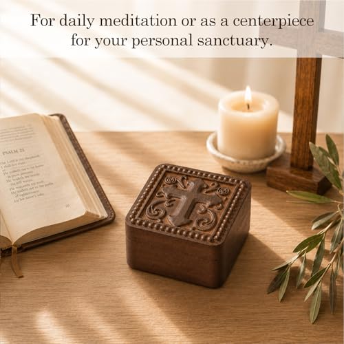 Hand-Carved Wooden Cross Rosary Box, Catholic Gift for Men Women - color: Cross