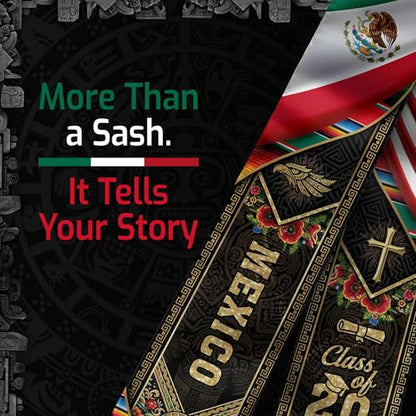 Mexico Graduation Sash, Cross Graduate Stole, Class Of 2026, Mexican Stole - color: Ds 03
