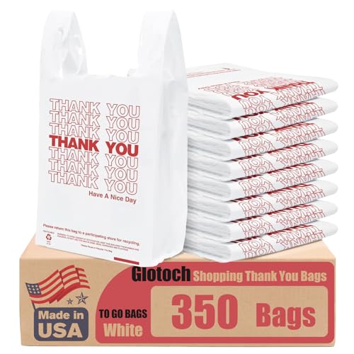 Glotoch Thank You Shopping Plastic Bags with Handle White (350 Count) - color: White, size: 350 Count