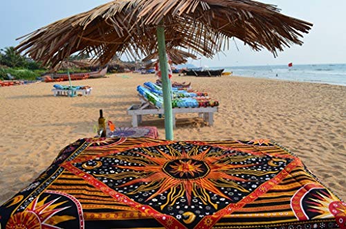 Popular Handicrafts Wall Hanging Tapestry For Bedroom Hippie Burning Sun and Moon Meditation Bohemian Hippy Psychedelic Design Indian Tapestries Bedspread 90 x 108 inches (230cm x 270cm) Green - color: Golden, size: 108"L x 90"W