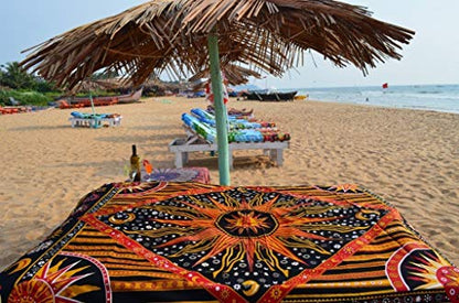 Popular Handicrafts Wall Hanging Tapestry For Bedroom Hippie Burning Sun and Moon Meditation Bohemian Hippy Psychedelic Design Indian Tapestries Bedspread 90 x 108 inches (230cm x 270cm) Green - color: Golden, size: 108"L x 90"W