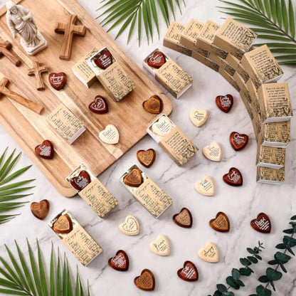 Yalikop 24 Sets Christian Gift Bulk Wooden Scripture Hearts, Multicolor - color: Multicolor