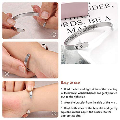 Fesciory Inspirational Bracelets for Women, Stainless Steel Cuff Bangle - color: Silver-26