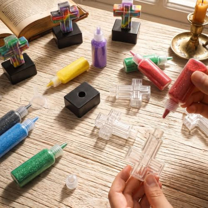 Teyva 90 Pcs Sand Art Cross Craft Kit, 24 Bottles 12 Sand 24 Funnels