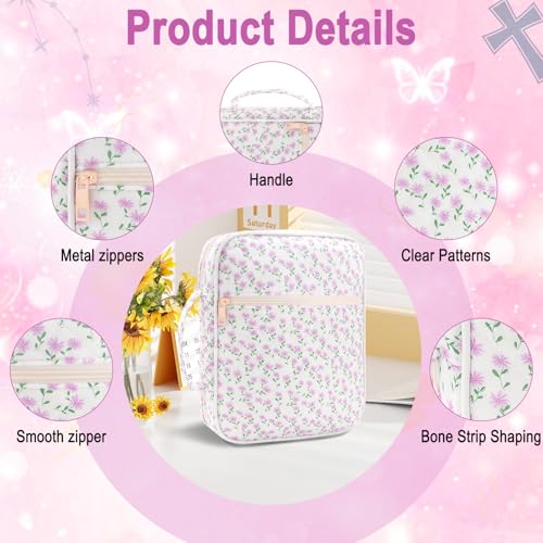 Zkptops Bible Cover Case for Women Large Bible Bag Cotton Quilted Bible Carrying Case with Zipper Pocket and Handle Carrying Book Cover for Christian Study Supplies Christian Gift(Purple Flower) - color: Fr Purple Flower