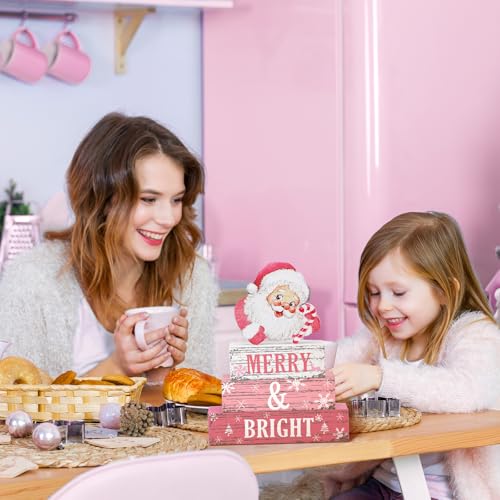 Geelin 4 Pcs Christmas Santa Wooden Table Decor Pink Winter Tiered Decor - style: Santa