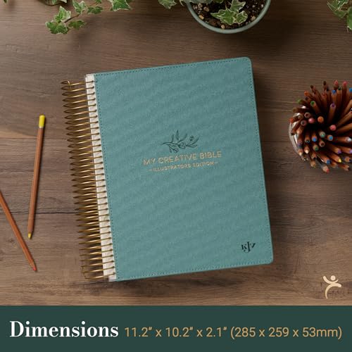 KJV Holy Bible, My Creative Bible - Illustrators Edition, King James Version, Journaling Space, Spiral Bound Hardcover Debossed Vegan Leather, Teal Blue