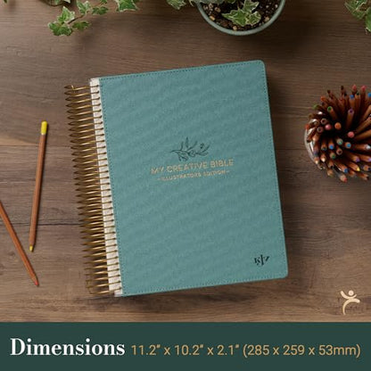 KJV Holy Bible, My Creative Bible - Illustrators Edition, King James Version, Journaling Space, Spiral Bound Hardcover Debossed Vegan Leather, Teal Blue