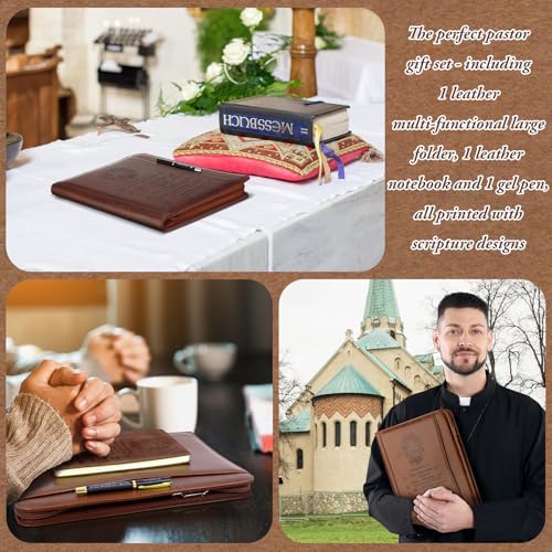 Fuyoooo 3 Pcs Pastor Gift Leather Bible Verse Portfolio Set with Pen - style: Pastor