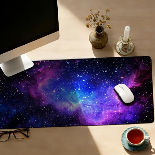 Galaxy Stars Space Mouse Pad,35.4 x 15.7 Inch Large Mouse Mat Non-Slip Rubber Stitched Edges for Writing Desk,Office,Home,Laptop - color: Galaxy Stars Space, size: 35.4L x 15.7W inches