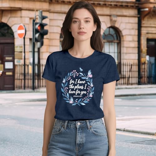 LBP Womens Christian Wildflowers Shirts Grow in Grace Shirt Bible Verse Faith-Based Tee Tops - color: Blue1, size: Large