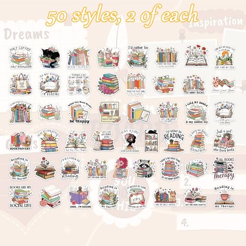 100 Pcs Book Lover Stickers, Cute Reading Bookish Aesthetic Stickers - color: Book Lover Reading