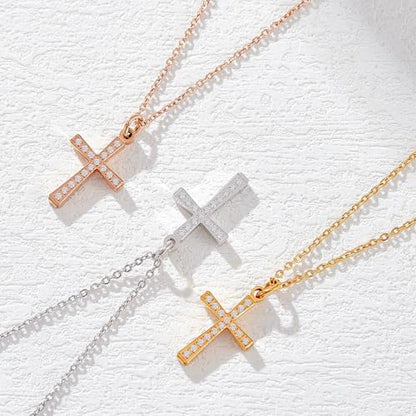 Gold Cross Necklace for Women Diamond Necklace for Women Sparkling Cubic Zirconia Pendant 18K Gold Plated Cross Pendant Religious Jewelry with Diamond Birthday Gift Christian Gifts for Her - color: White Gold, style: Small Cross