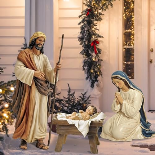 MorningRo 3 Pcs Metal Christmas Outdoor Nativity Scene Set (Retro) - size: 48.9''H