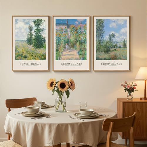 3 Piece Framed Claude Monet Landscape Wall Art for Living Room, 16x24 Inch - color: Green and Blue, size: 16"W x 24"Hx3Pcs
