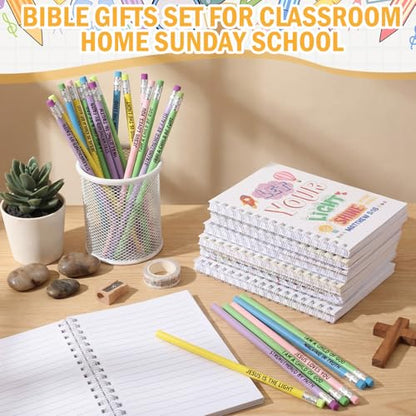 Crtiin 48 Pcs Christian Notepads Pencil Set Kids School, Bible Gift White 2 - color: White, style: White Jesus 2
