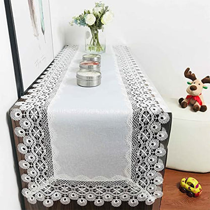 Lace Tablecloth Rectangle Fabric Washable Off White 16x70inch - color: H17879-white-1, size: 16*70