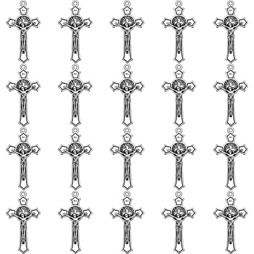30Pcs Catholic Jesus Cross Charms Alloy Enamel Saint Benedict Medal Crucifix Charms Pendant for Jewelry Making Rosary Beads Necklace Bracelet Keychain DIY Craft Accessories