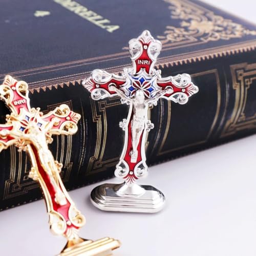 【Durable Zinc Alloy】 Cross Ornament for Christmas & Car Cross-shaped Figurine, Christmas Ornaments for Car Dashboard, Home & Office Decoration-Golden blue - color: Golden blue
