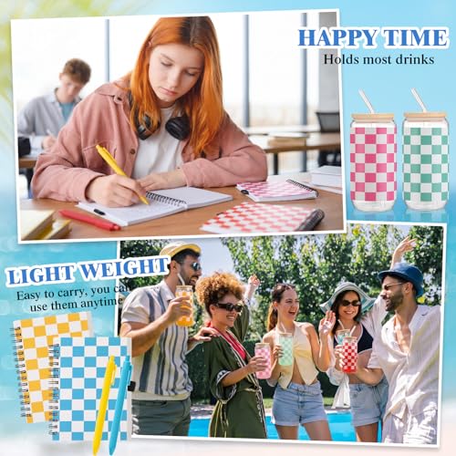Skylety 36 Pcs Checkered Gifts Bulk Glass Cups Summer Gingham Notebooks - style: Gingham