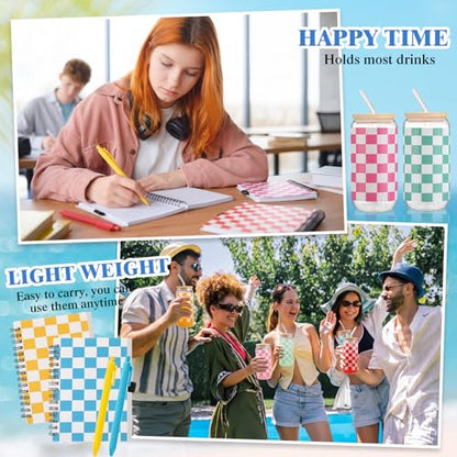 Skylety 36 Pcs Checkered Gifts Bulk Glass Cups Summer Gingham Notebooks - style: Gingham