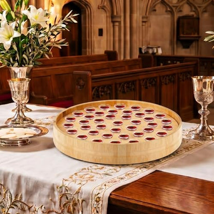 Zhehao 1 Pcs Wood Communion Tray Set with Disposable Cups Church Serving Plate Christian Church Supplies for Sunday Service, Fellowship and Ministry (Bamboo Wood) - color: Bamboo Wood