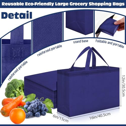 Windyun 100 Pcs Reusable Grocery Bags Large Shopping Tote Bulk, Navy Blue - color: Navy Blue