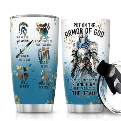 Jesuspirit Christian Gifts for Men, Women - Fathers Day, Pastor Appreciation Religious Gift - Christian Coffee Mug - Armor Of God Stainless Steel Tumbler (Armor Of God Men, 20OZ)