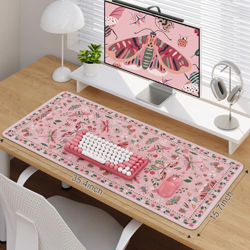 iCasso Pink Desk Pad Mat,XXL Large Mouse Pad,Desk Matt for Desktop - color: Butterfly-pink