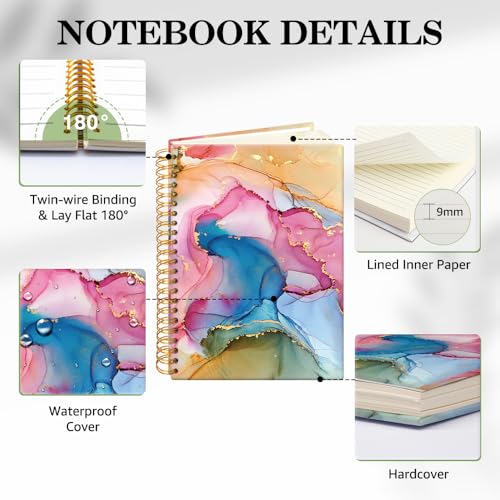 ERHACHAIJIA Watercolor Splash Lined Spiral Notebook for Women Wife Sister - color: Rainbow-gold