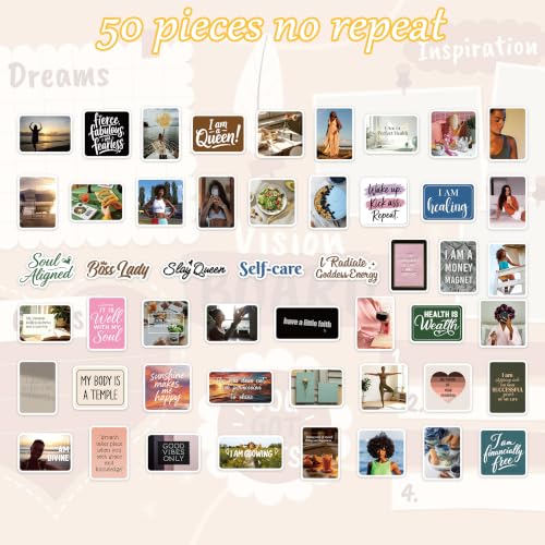 Vision Board Stickers, 50 Pcs Black Girl Wellness Affirmation Decals - color: Health and Fitness 01
