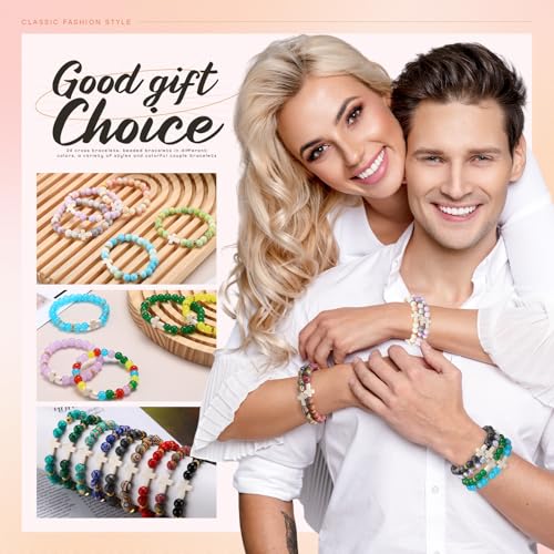 Huquary 24 Pcs Cross Beaded Bracelets, 8mm Christian Stone - color: Stylish