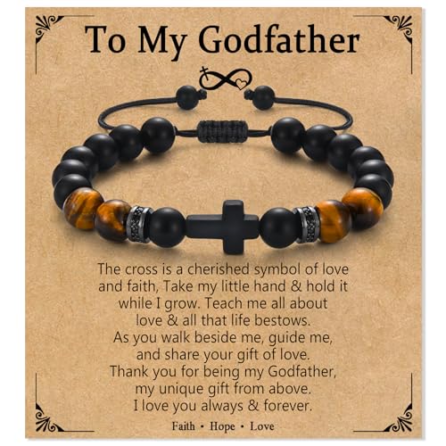 Cross Bracelet Gifts for Men Boys, Cross Beads Bracelet Christian Christmas Easter Basket Stuffers Baptism Jewelry Gifts for Man Him Son Grandson Nephew Brother Godfather Godson - style: Godfather