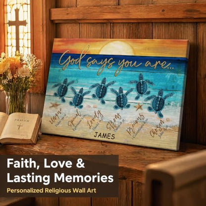 Ipplee Personalized God Says You Are Sea Turtle Canvas With Name - color: Design01