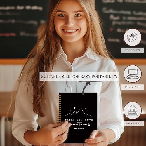 Black Christian Spiral Notebooks, Faith Can Move Mountains Bible Journaling Notebook, Religious Prayer Journal for Woman, Church Notes Notebook, Faith Based Gifts, 5.5x8.3 Inches - color: Mountains Bible