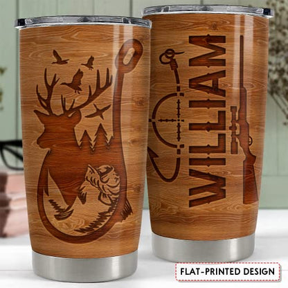 SANDJEST Personalized Hunting Tumbler Fishing and Hunting Love Wood Drawing 20oz 30oz Tumbler with Lid for Father Man Fishing Hunting Lover - color: Hunting