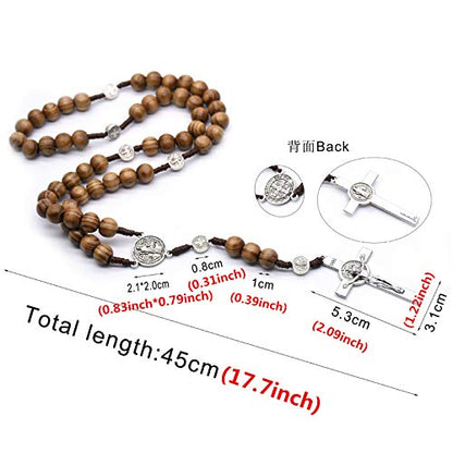 Handmade Wooden Resin Crucifix Rosary Beads Chain Pendant Necklace Colorful Love Heart Catholic Cross Virgin Mary Jesus Necklace for Women Men Religious Lord Praying Jewelry Gift - color: D brown